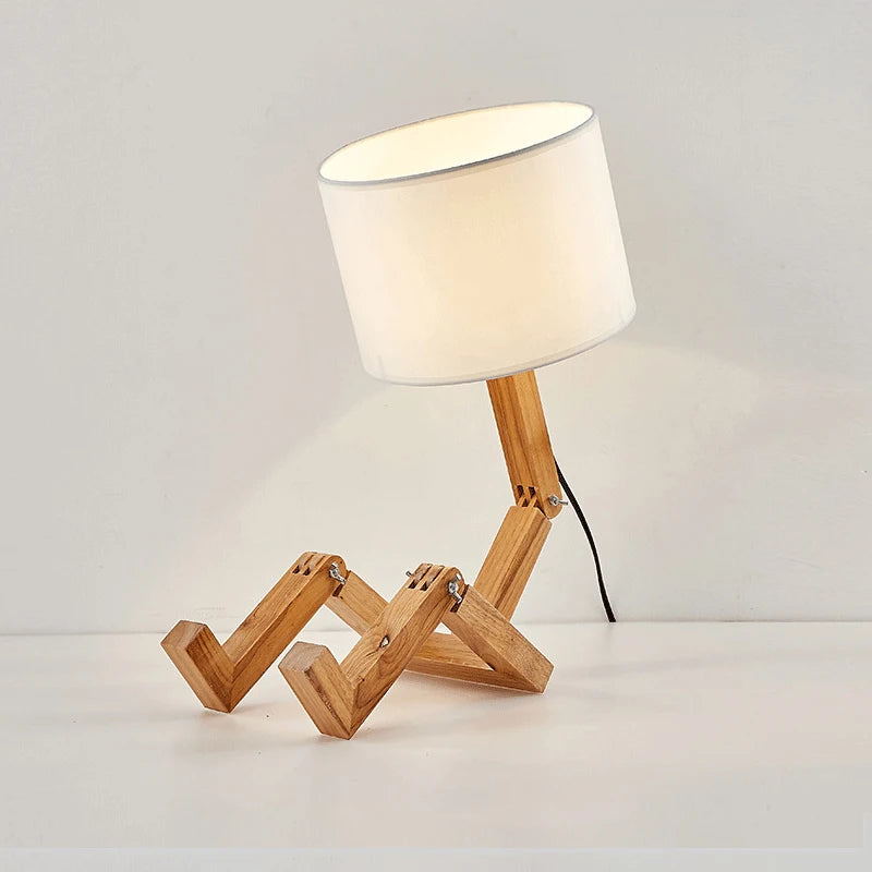 lampe table bois moderne robot beige tissu opacité éclairage chambre coucher led contemporain
