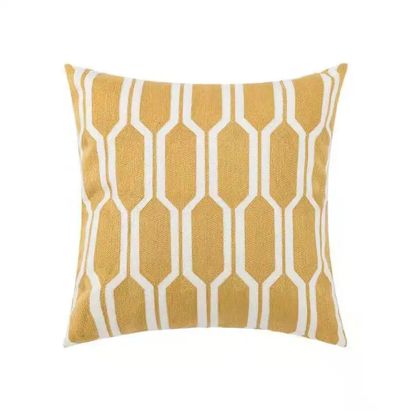 housse coussin brodée géométrique moderne fleur abstraite couleur beige blanc vert jaune décoration intérieure