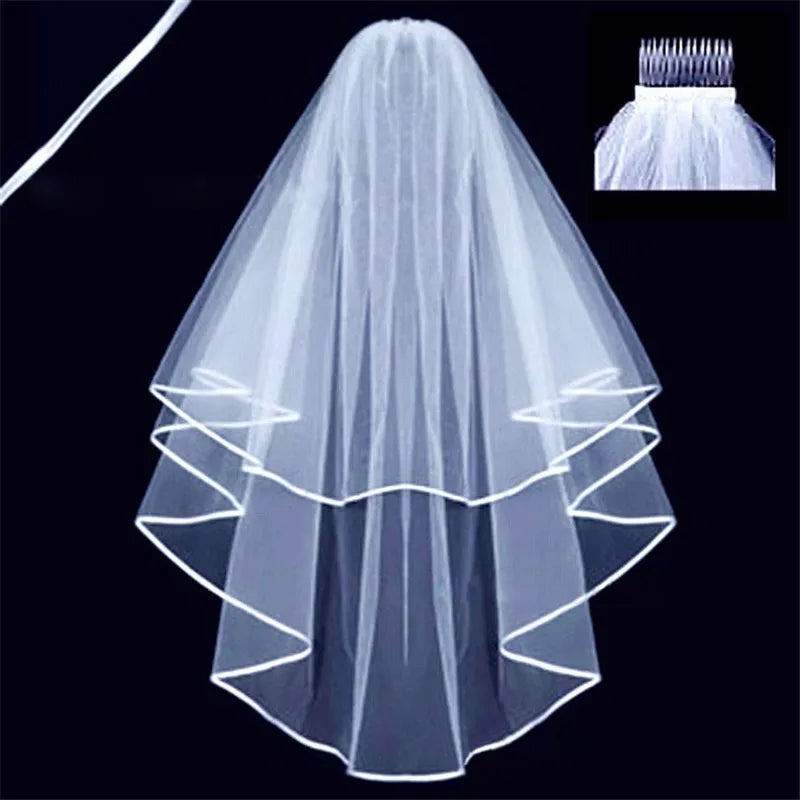 voile mariée deux couches blanche classique élégante tulle épaules clips transparent légèrement opaque finement