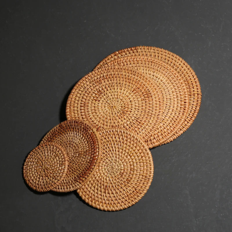coasters bambou tressé marron clair traditionnels opaques thé tasses soucoupes accessoires maison