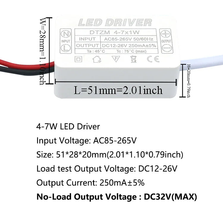 pilote led 300ma 120v 240v 3w 5w 7w 12w 18w 25w 36w alimentation ac90v
