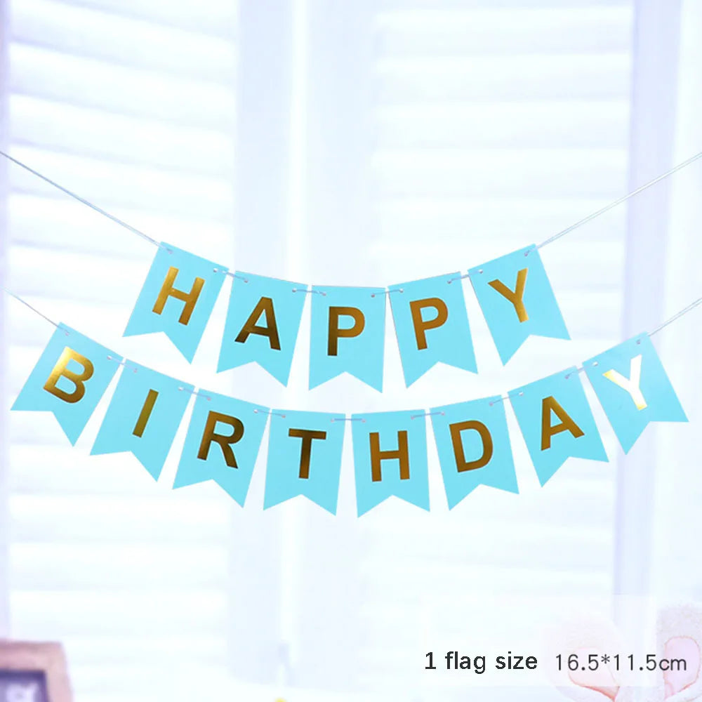 guirlande festivités anniversaire fanions lettres happy birthday couleurs rose bleu vert festive