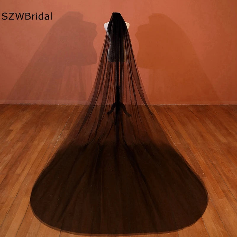 voile mariée noir transparent deux couches classique clips métalliques finement tissé adulte femme