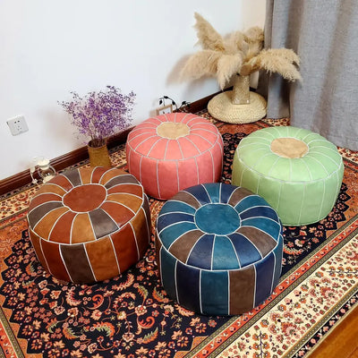 Pouf marocain en cuir PU jaune
