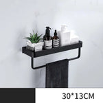 étagère salle bain double niveau murale alliage aluminium noir lisse moderne serviettes pots crèmes