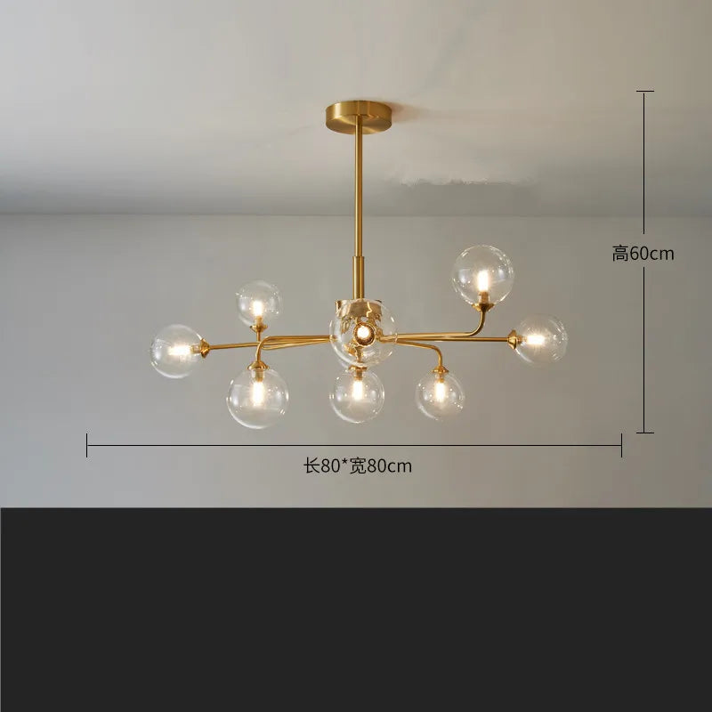 suspension lumineuse moderne or blanc sphères translucides structure métallique interrupteur tactile led