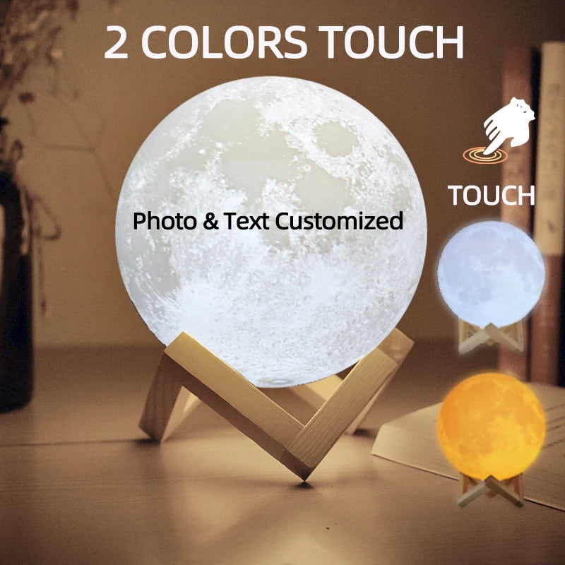 veilleuse lampe table lune personnalisée photo texte bois blanc cadeau anniversaire décoration moderne