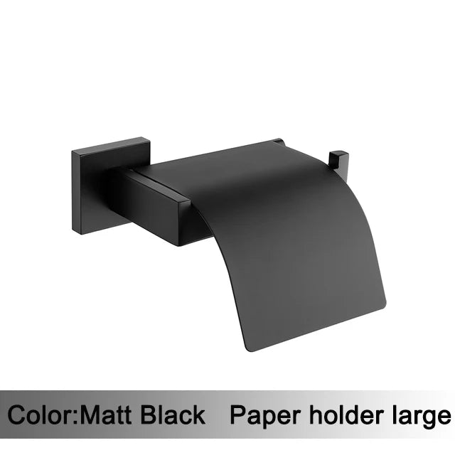 accessoires salle bain noir mat moderne porte serviettes rouleau papier savon