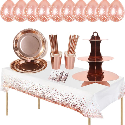 Décoration de table anniversaire adulte en or rose avec support à gâteau