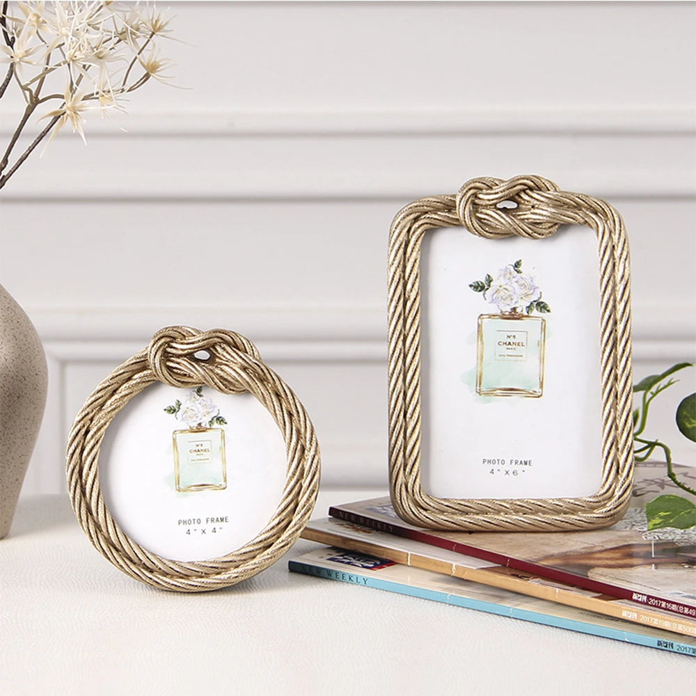 cadre photo résine tressée or beige rectangle décoration nautique pied plastique fixe 4x6 4x4