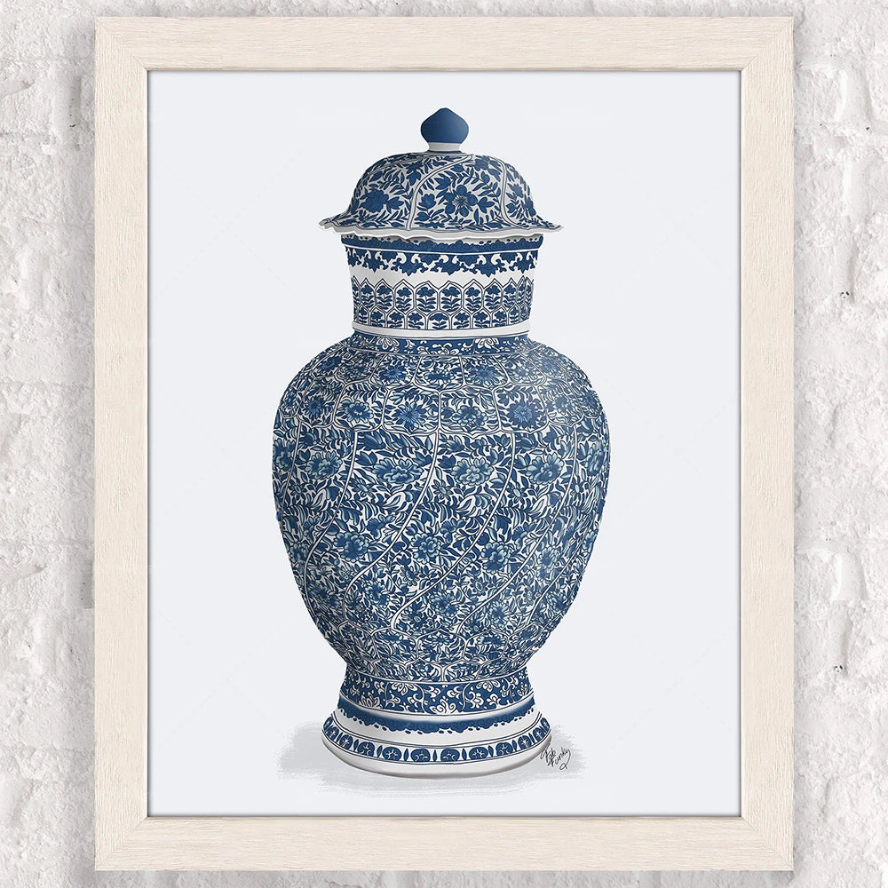Un magnifique vase en céramique orné d'un motif floral délicat dans des tons de bleu et blanc.