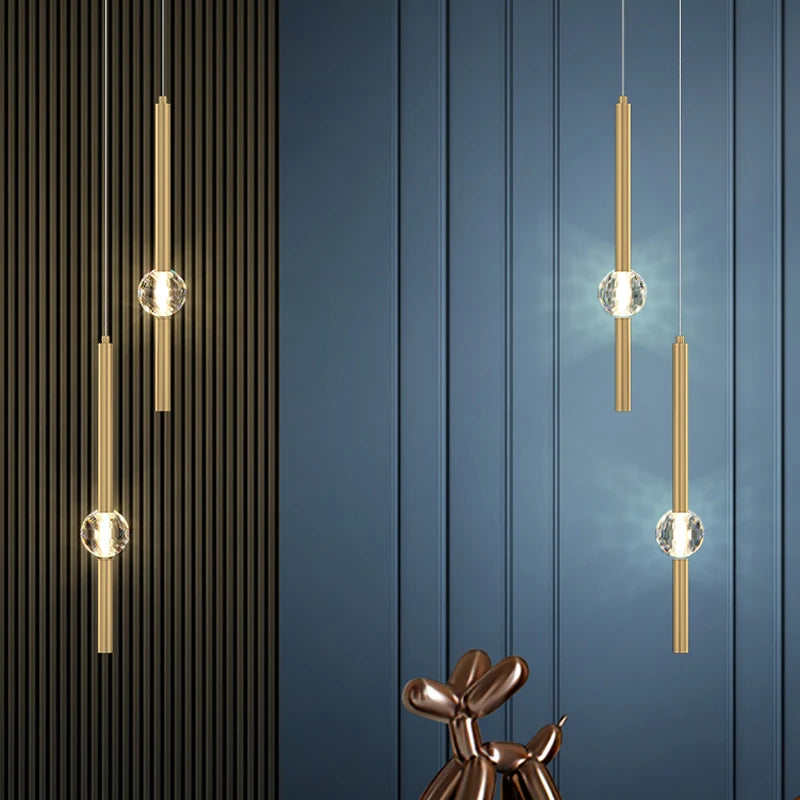 suspension lumineuse moderne or noir cristal led minimaliste contemporain translucent