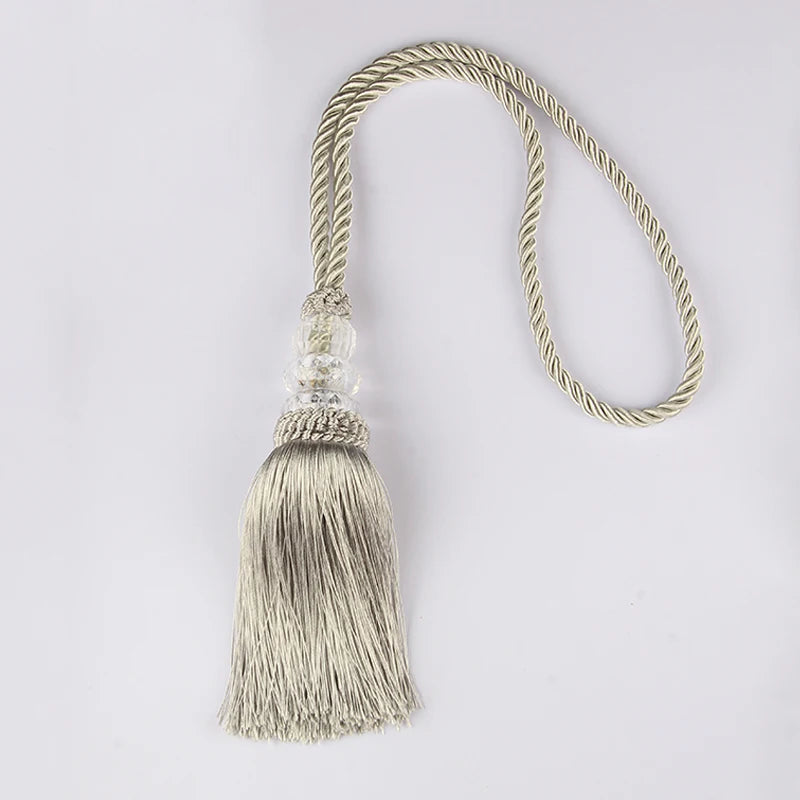 pompons rideau doré noir blanc élégants tissu fin transparentes 58cm longueur total 15cm largeur