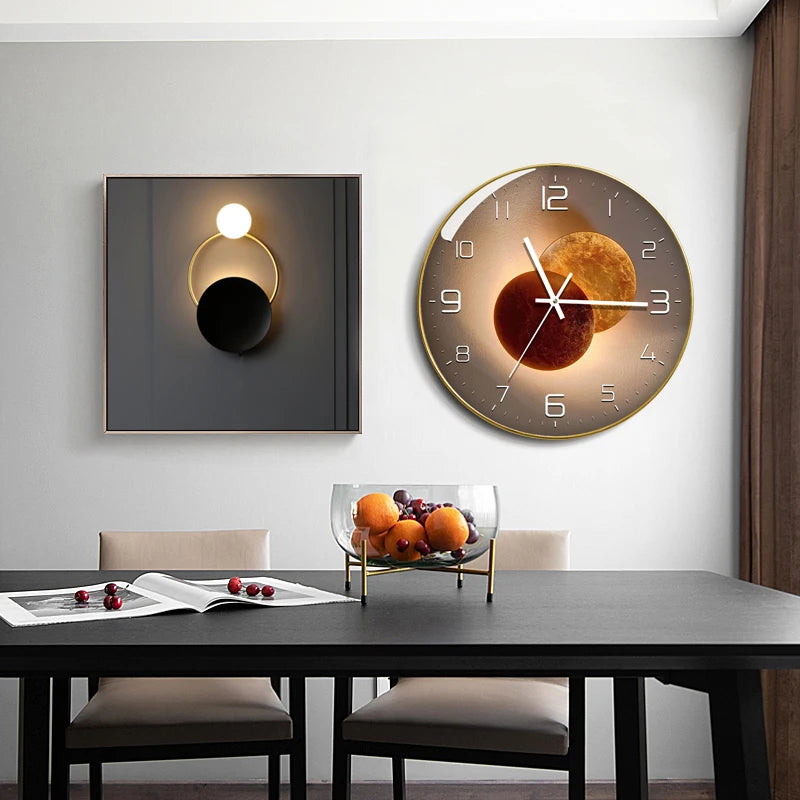 horloge murale moderne abstraite noir doré salon chambre coucher 12 14 16 pouces