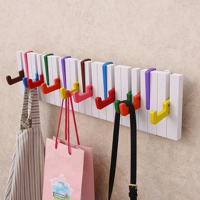 Porte-manteau mural bois design piano coloré