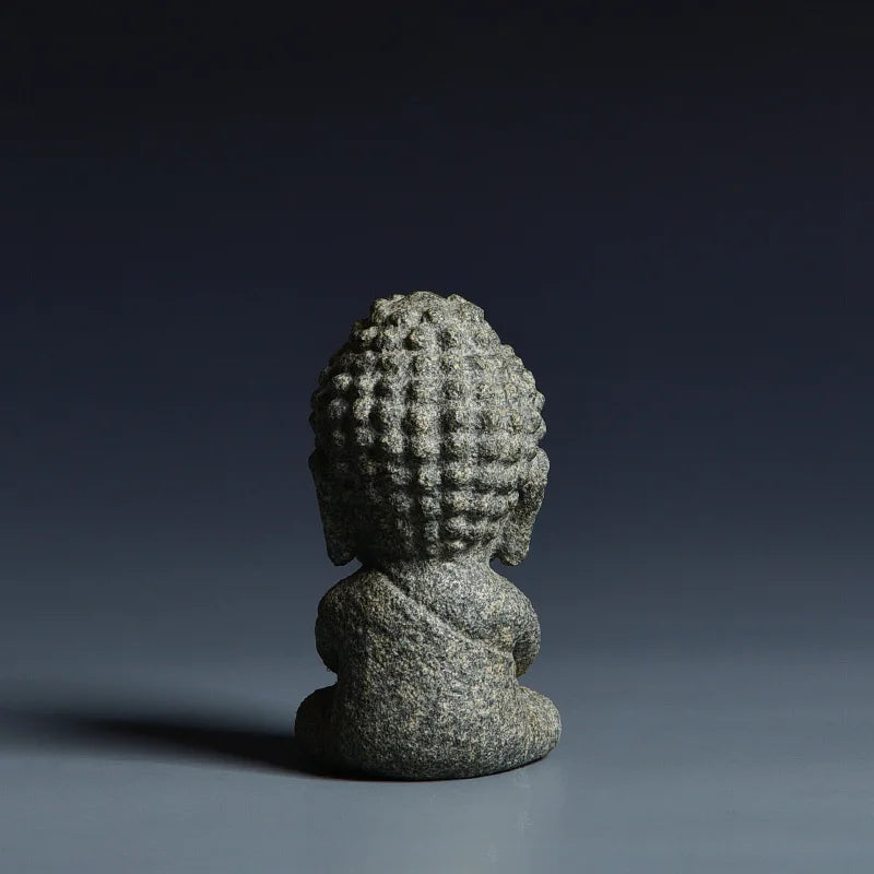 statue bouddha pierre naturelle sculpture main gris noir texture zen 8cm hauteur 4cm largeur