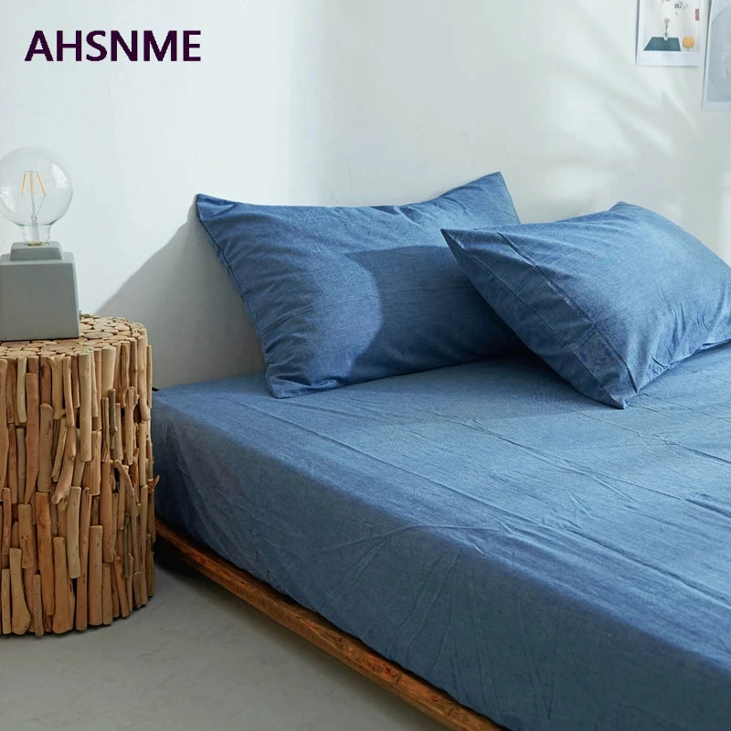 drap plat coton bleu uni moderne minimaliste légèrement texturé élastique qualité adultes