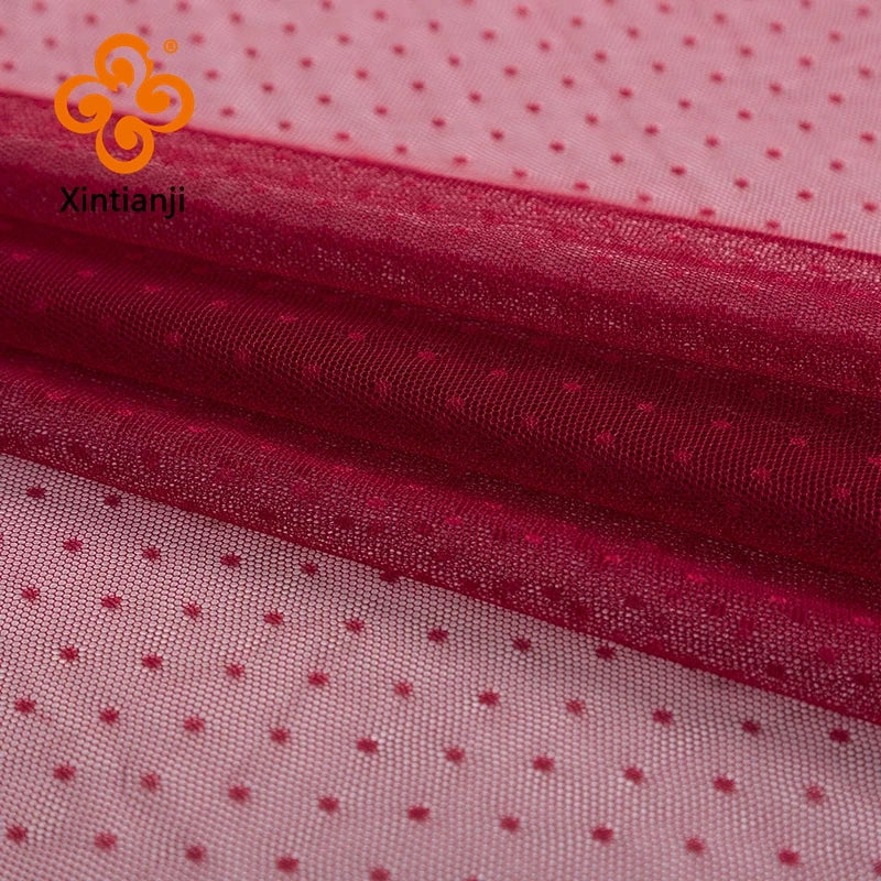 tulle rose clair noir points petits translucide délicat élégant polyester respirant tissu daim dobby