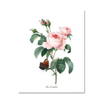 Une magnifique composition de roses aux teintes délicates et délicates, avec des feuilles vertes luxuriantes et un papillon multicolore.