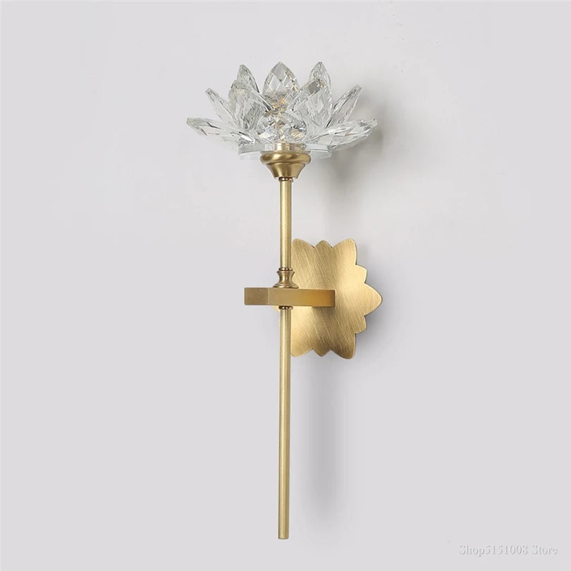 lampe murale or fleur lotus cristal moderne élégante entrée chambre coucher éclairage quotidien fixée