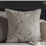 taies d'oreiller velours fleur motif floral damas relief élégantes classiques beige vert bleu marron