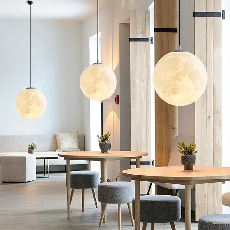 Suspension lumineuse moderne imprimée lunaire blanc beige câble suspendu 15cm 18cm 20cm 25cm