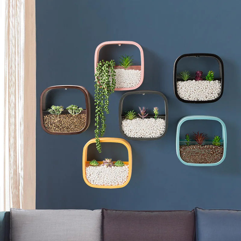 décoration murale végétale carré moderne plantes artificielles succulentes herbes terreau gravier opaque minimaliste fixée