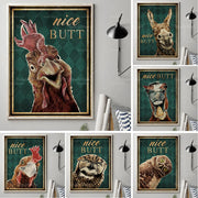 toile imprimée animaux motifs humoristiques décoration murale verte dorée vintage 30x40cm 40x50cm 50x70cm
