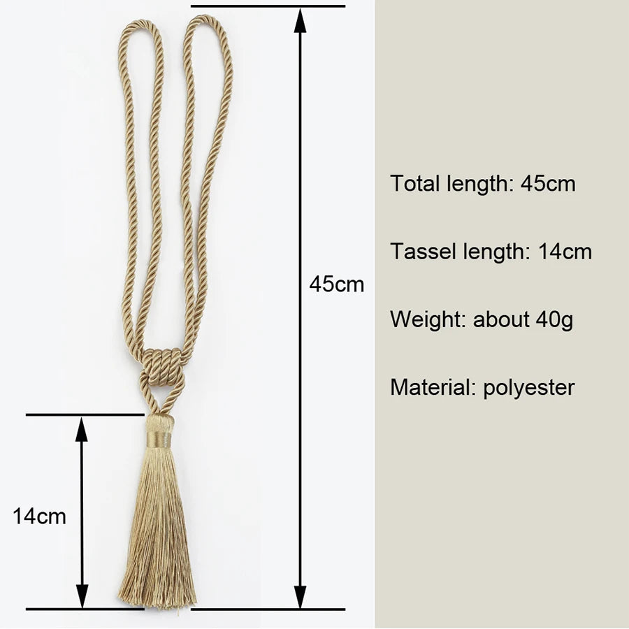 rideau attache pompon polyester beige gris or classique 45cm total 14cm pompon decoration interieur