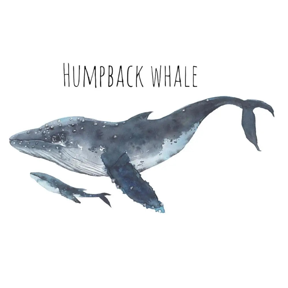 autocollant mural baleine humpback illustration bleu gris blanc adhésif maison salon chambre enfant moderne