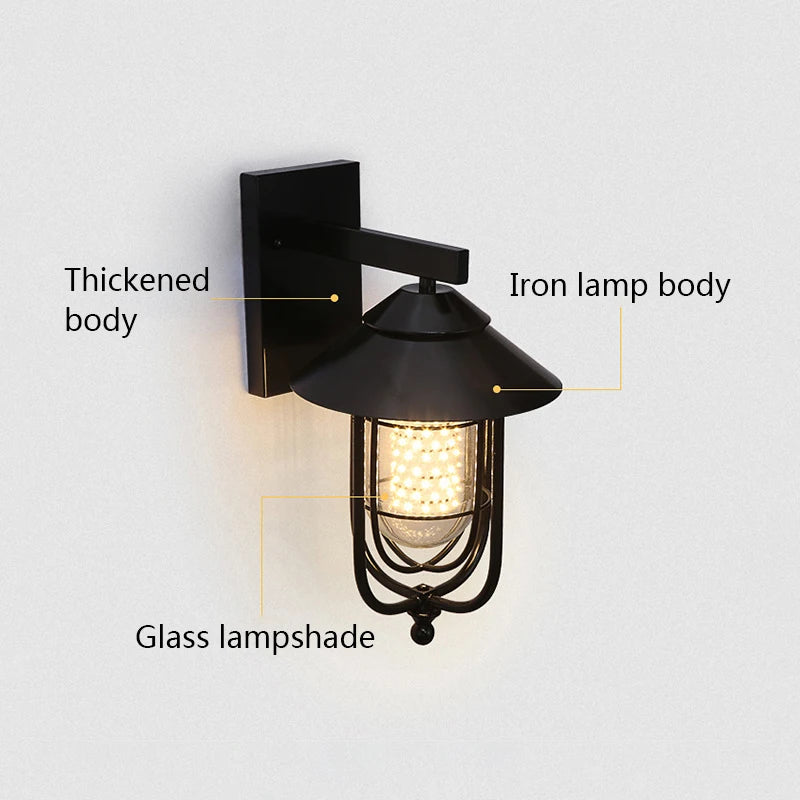 lampe murale vintage industrielle cage métallique verre transparent noir fixée mur plaque fixation