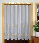 rideau blanc brodé fleurs or transparent classique fenêtre H30 W150 H90 W150 H75 W150