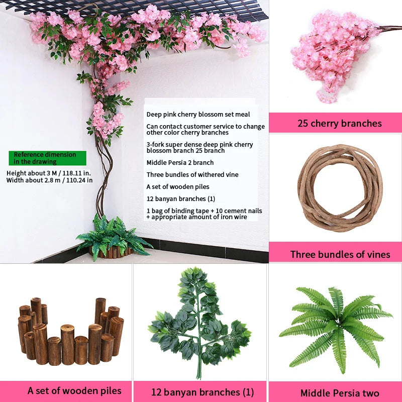 arbre artificiel cerisier rose blanc fleurs feuilles décoration mariage fête intérieur grande taille