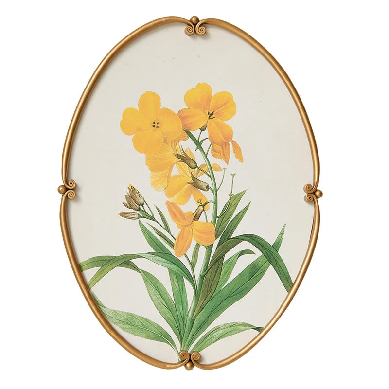 tableaux ovales vintage illustrés fleurs botaniques cadre doré élégantes décoration murale ancienne chambre salon
