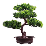 ornement arboré bonsaï artificiel vert feuilles pointues tronc épais classique pot marron décoration intérieureextérieur