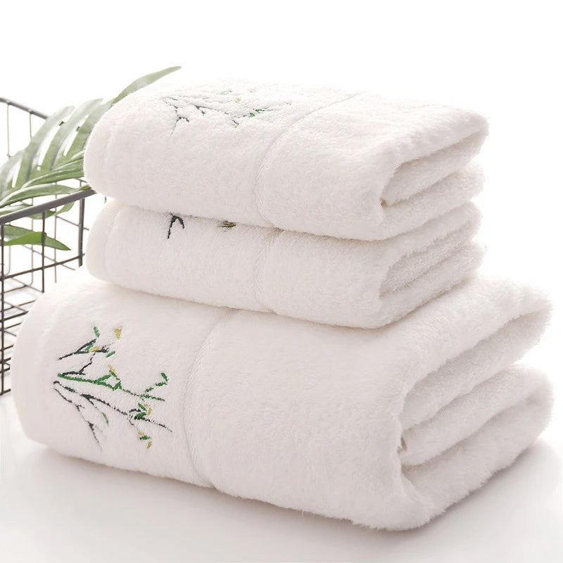 serviettes bain fibre bambou séchage rapide broderie classique rose blanc violet vert