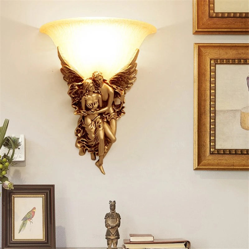 applique murale or sculptée couple ailes classique baroque fixée éclairage mur