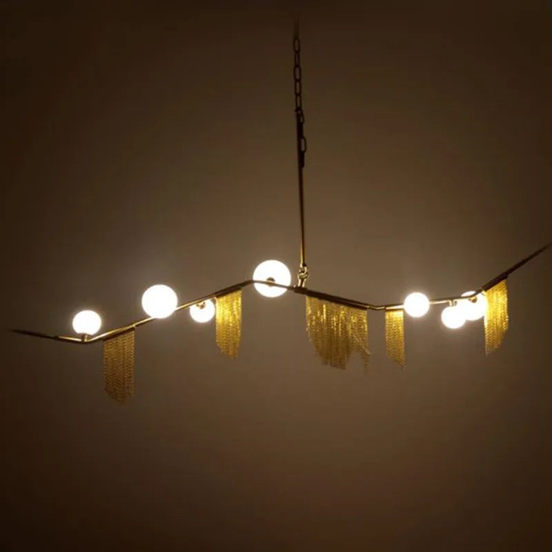 suspension lumineuse moderne or franges led touchette interrupteur chrome poli