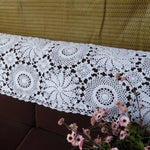 nappe coton crochetée fleur motif rustique table manger blanc cassé crème ajourée vintage 40x100cm