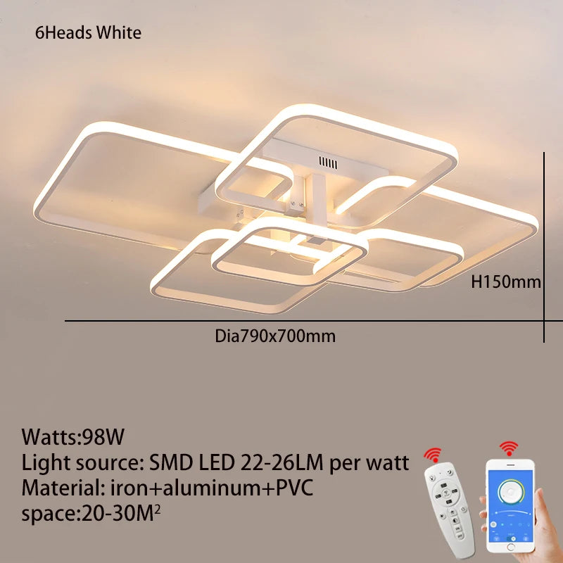 plafonnier moderne blanc noir télécommande lumière dimmable branches aluminium pvcpvc