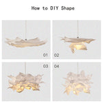 lampe suspendue moderne blanc papier froissé opacité chaîne contemporaine artisanale chambre salon decoration