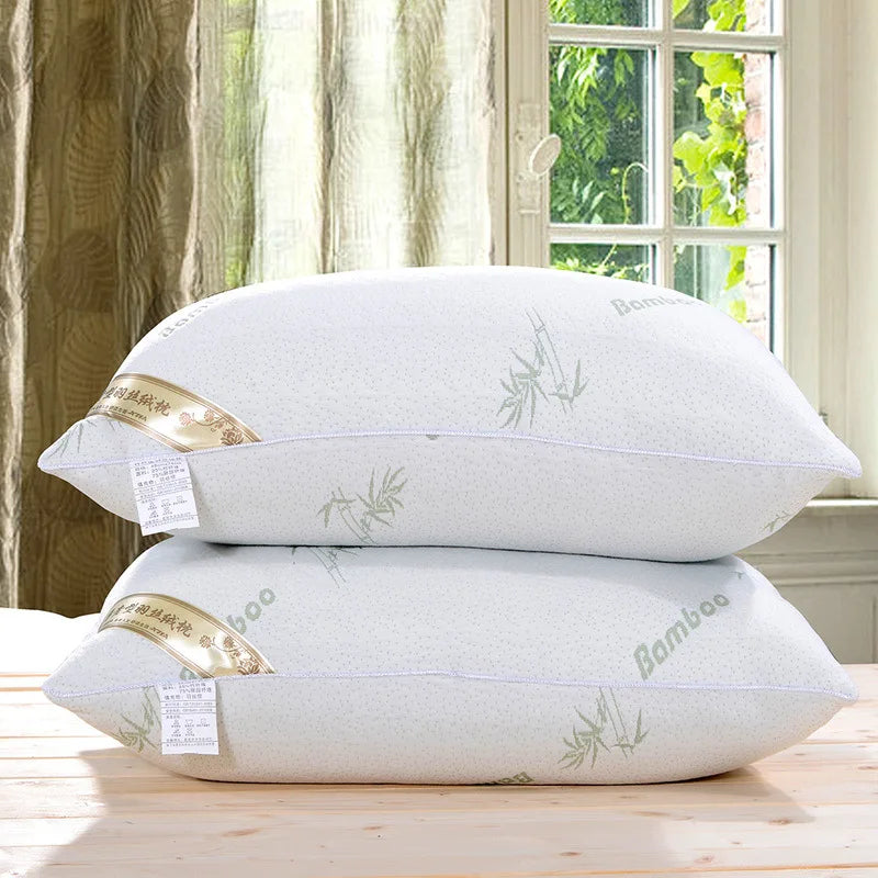 oreiller fibre bambou imprimé blanc mémoire forme rectangulaire antistatique massage cou zipper moderne