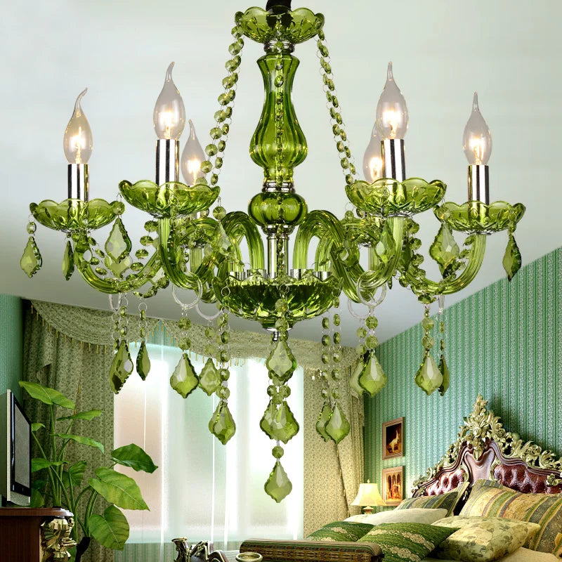 lustre vert olive cristal pendeloques goutte classique 58x60cm suspension chambre salon