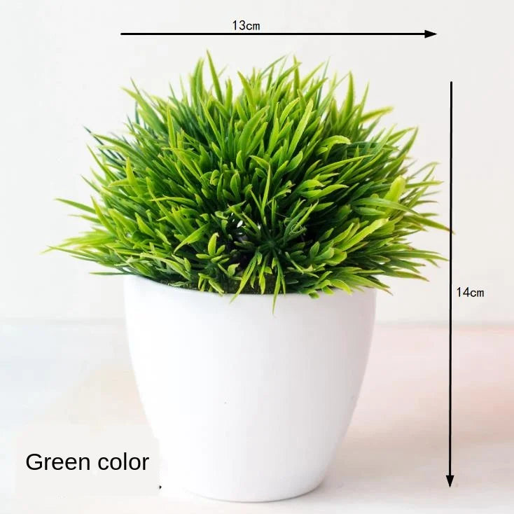 bonsaï artificiel vert feuilles fines pot blanc décoration intérieure classique tronc texturé plante verte
