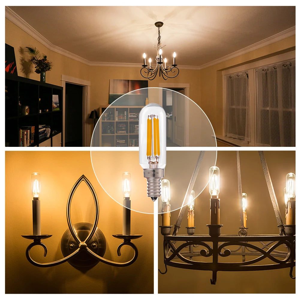 ampoules led filament dorés transparentes e12 e14 4w 6w 2700k 360° modernes 25000h