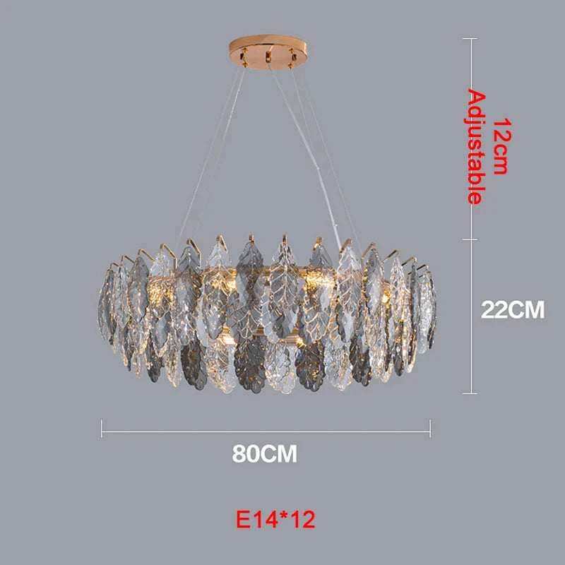chandelier moderne luxueux transparent feuilles stylisées câbles métalliques doré argenté