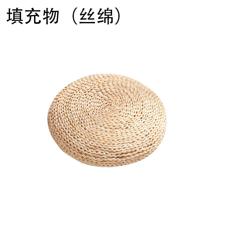 coussin sol rond tissé motifs circulaires paille souple opaque naturel 30cm 40cm