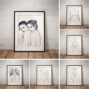 affiche minimaliste toile coton dessins linéaires corps féminins noir blanc cadre