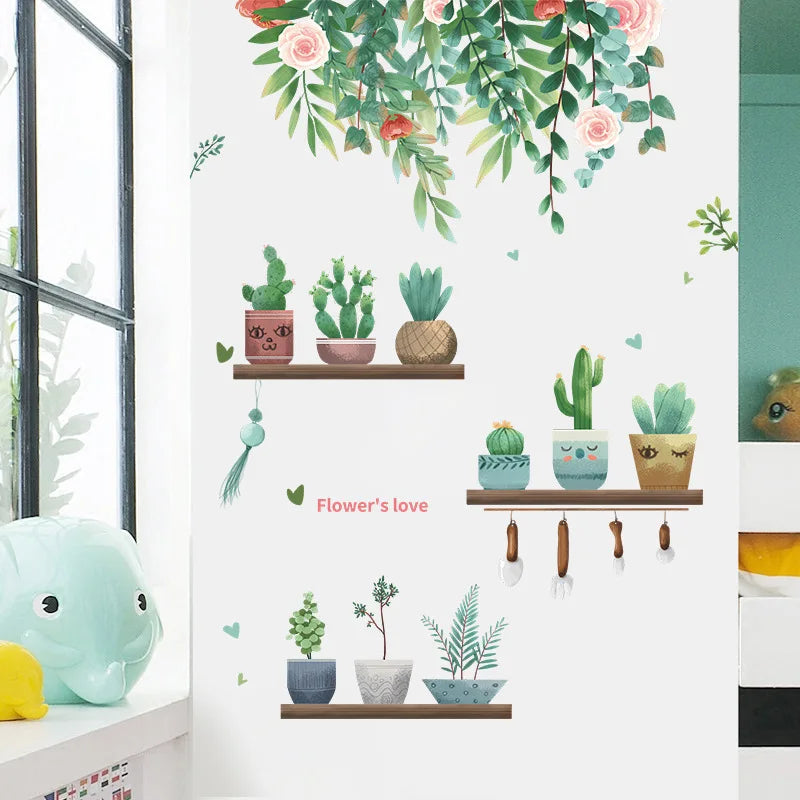 autocollants muraux décoratifs plantes étagères bohémiennes aquarelle moderne enfants chambre