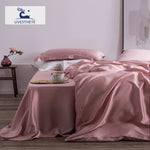 ensemble literie soie rose poudré drap housse taies oreillers minimaliste moderne élégant doux respirant